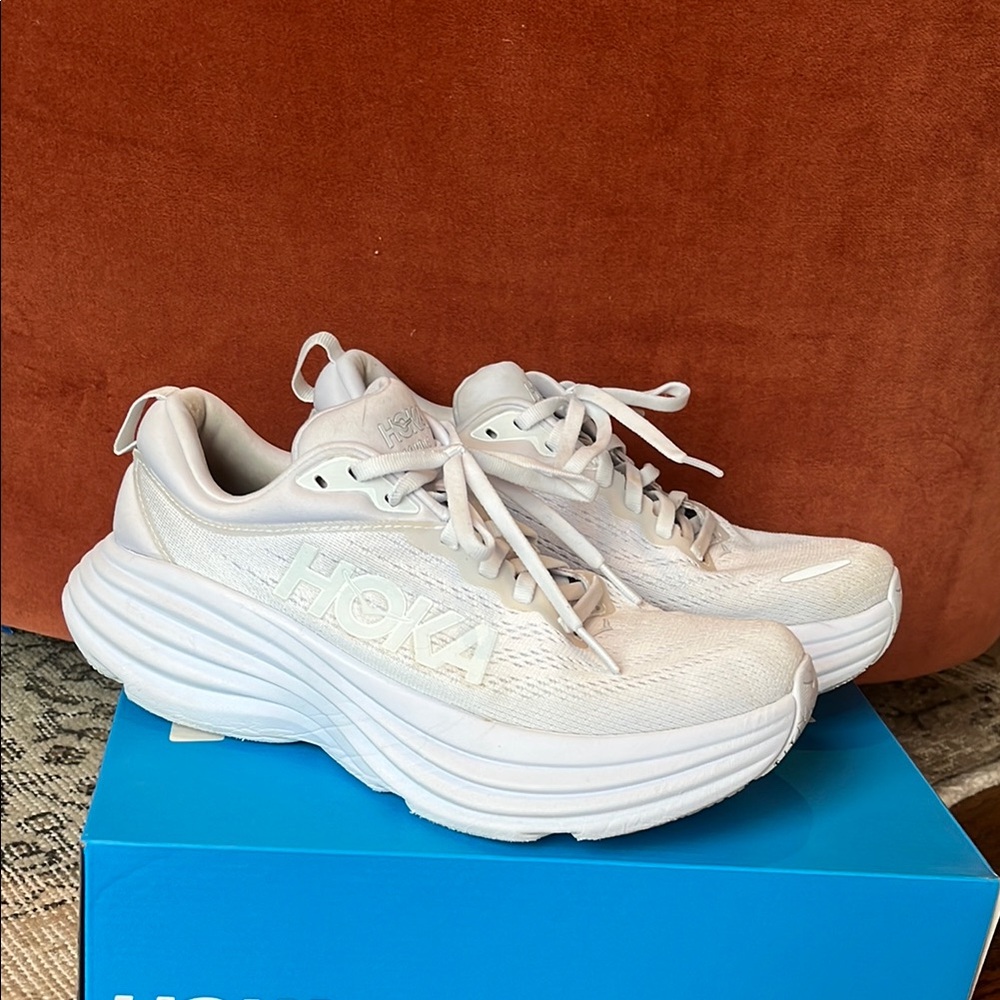 Hoka Bondi 8 White Athletic Shoes